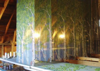 The intricate template process I used for creating the upper panels of Waldsterben: SAD, sudden aspen decline, required most of my barn loft studio space.